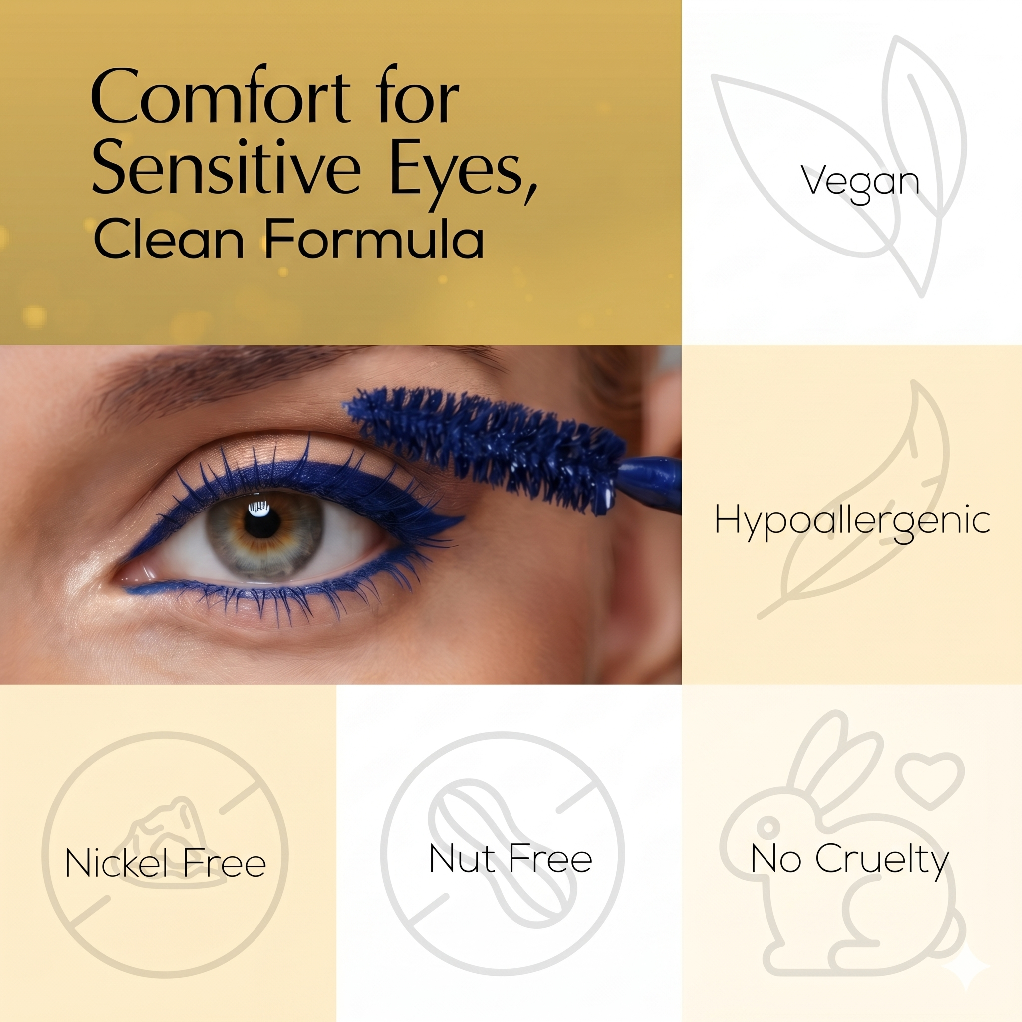 Gluten-Free Mascara, Black & Blue – Nut-Free, Vegan Mega Volume for Sensitive Eyes