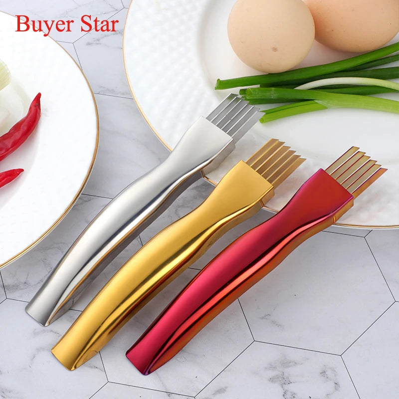 Chef essential stainless steel vegetable cutter kitchen gadgets ware Gold manual metal onion garlic diced knife tools tableware