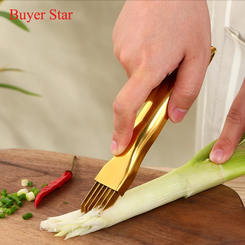 Chef essential stainless steel vegetable cutter kitchen gadgets ware Gold manual metal onion garlic diced knife tools tableware
