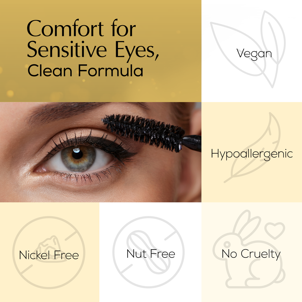 Gluten-Free Mascara, Black & Blue – Nut-Free, Vegan Mega Volume for Sensitive Eyes