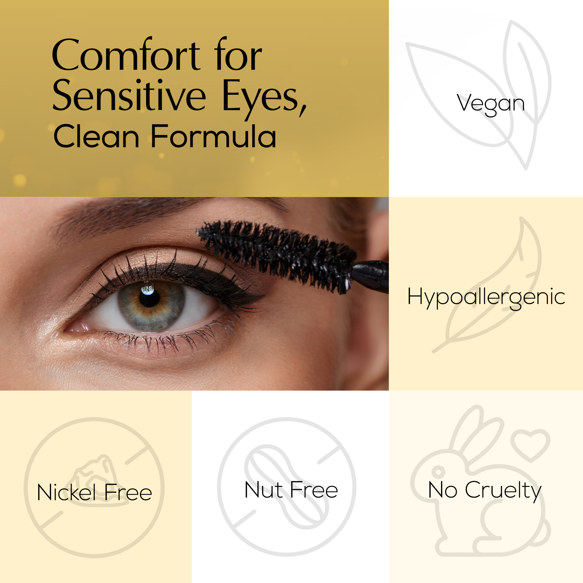 Gluten-Free Mascara, Black & Blue – Nut-Free, Vegan Mega Volume for Sensitive Eyes