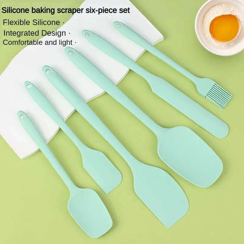 6pc Silicone Spatula set for baking-cake frosting kit with brush, non-stick scrapers & cream spreads |   cute kitchen gadgets