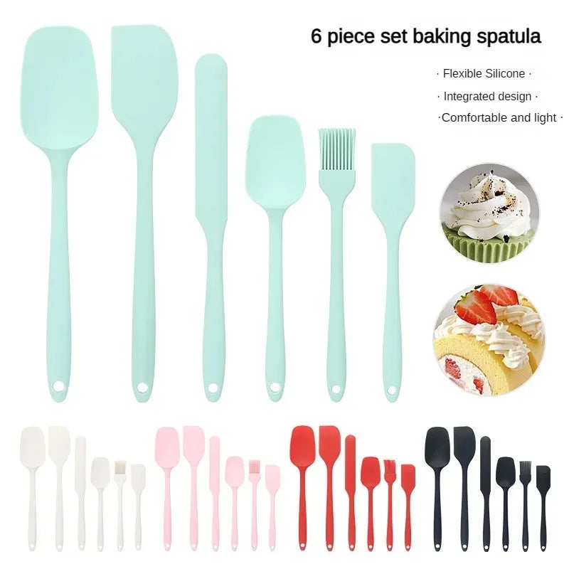 6pc Silicone Spatula set for baking-cake frosting kit with brush, non-stick scrapers & cream spreads |   cute kitchen gadgets