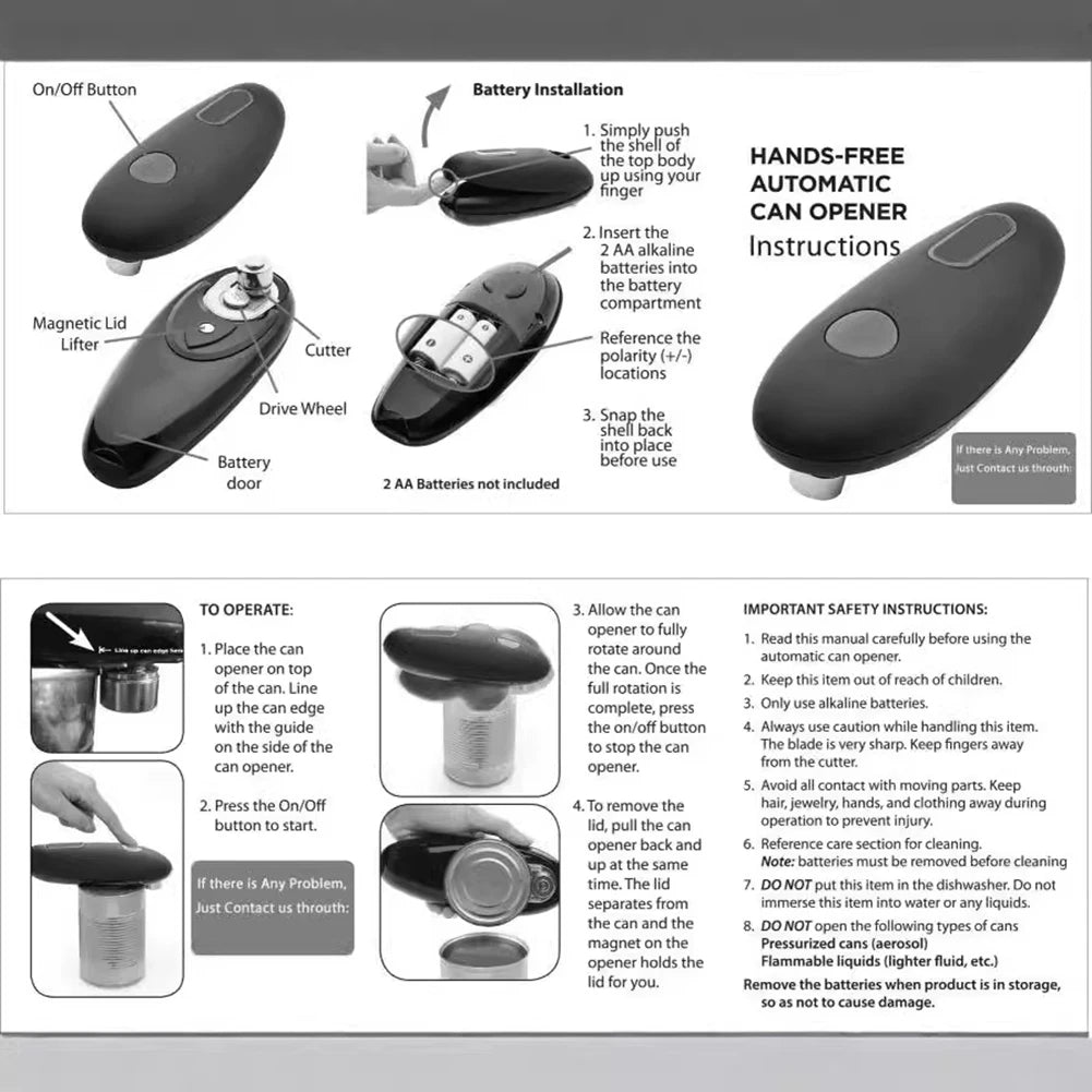Electric Bottle Opener One Touch Hand Held Can Opener with Smooth Edge Auto Electric Can Opener for Kitchen Gadgets