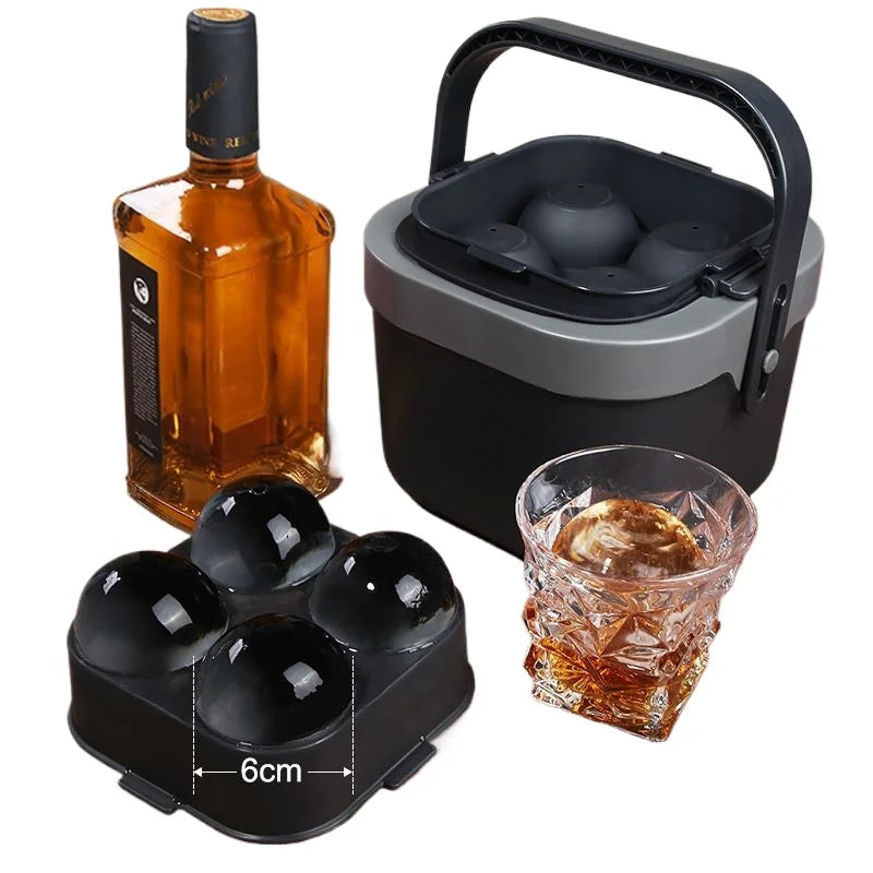 Clear Ice Cube Maker Ice Tray 4 Large Balls Bartender-Quality Ice Mold Easy-to-Remove Sphere Silicone Mold Kitchen Gadgets