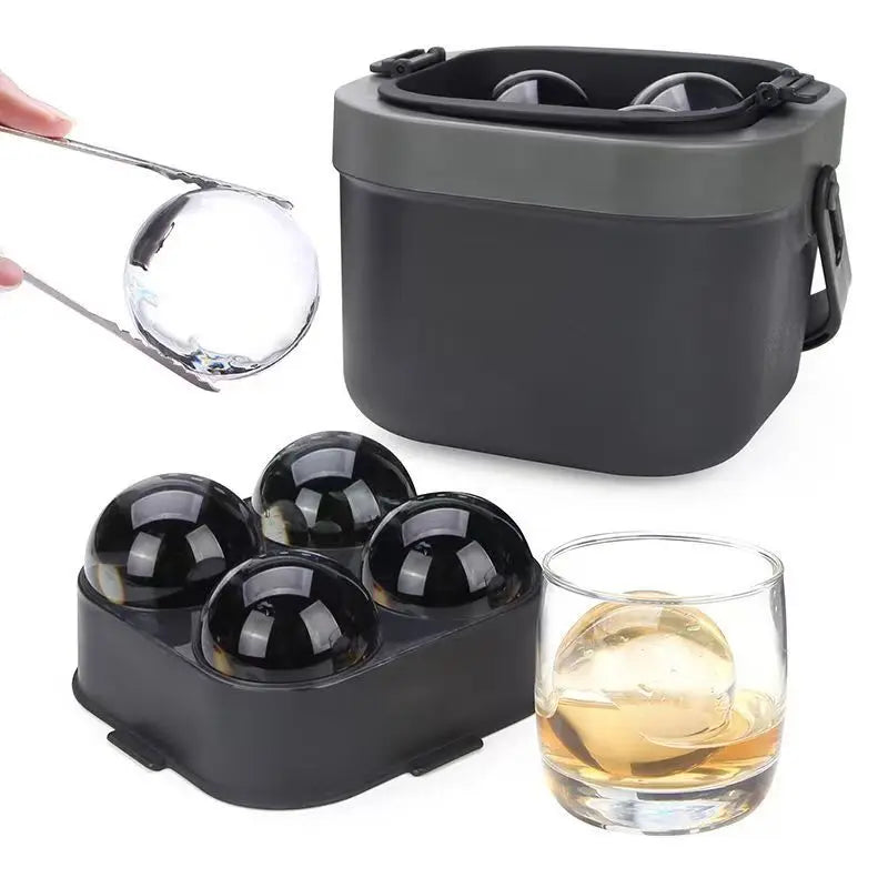 Clear Ice Cube Maker Ice Tray 4 Large Balls Bartender-Quality Ice Mold Easy-to-Remove Sphere Silicone Mold Kitchen Gadgets