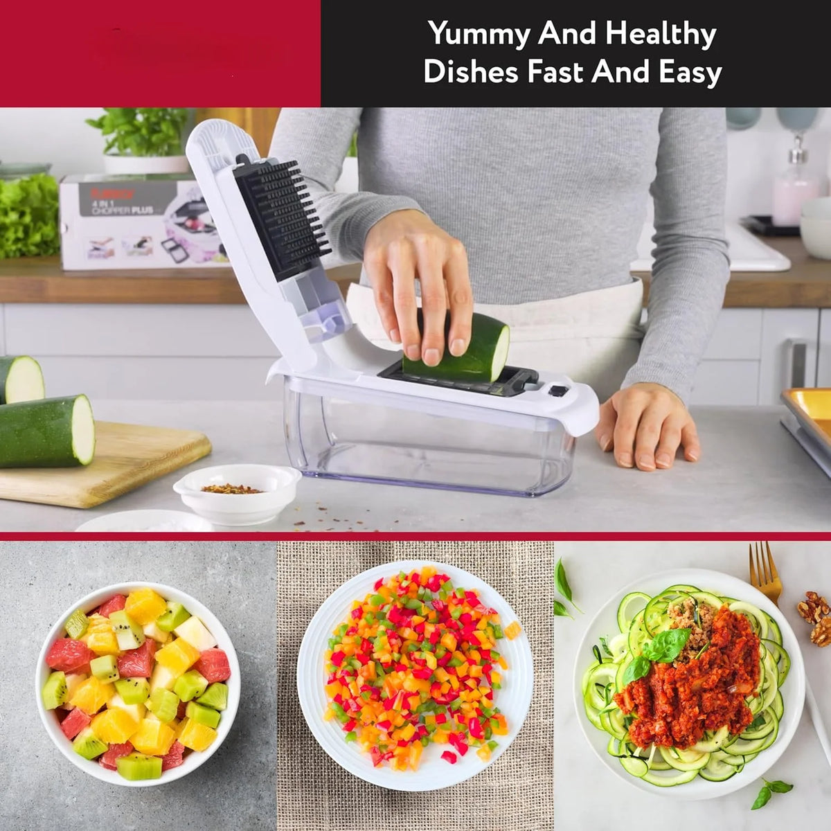 Vegetable Chopper - Food Chopper - Spiral Cutter - Vegetable Chopper with Container - Kitchen Gadgets Home Essential Accessories