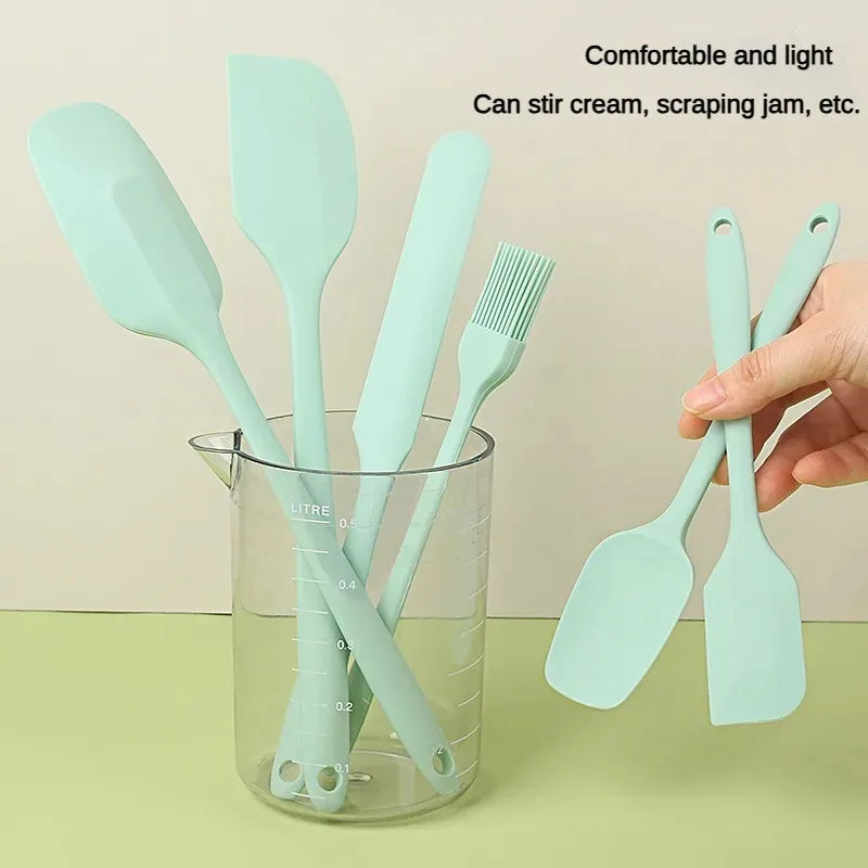 6pc Silicone Spatula set for baking-cake frosting kit with brush, non-stick scrapers & cream spreads |   cute kitchen gadgets